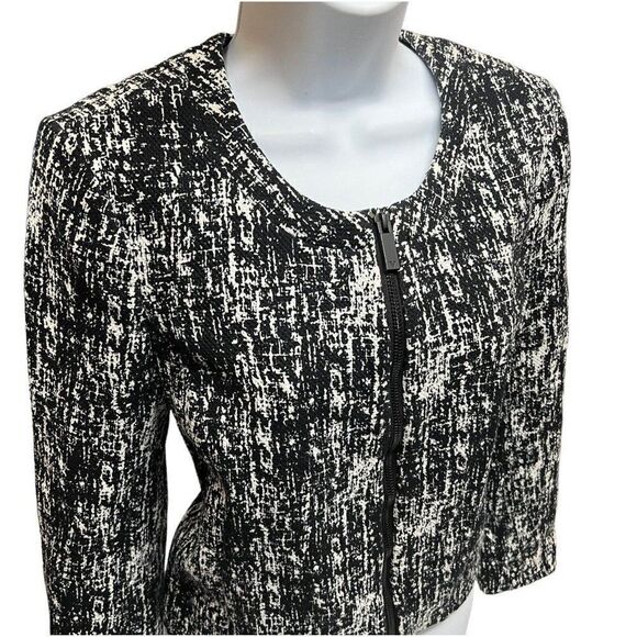 Vince Camuto‎ Women's M Blazer Jacket Black White Zip Abstract Speckled Textured - Picture 1 of 13